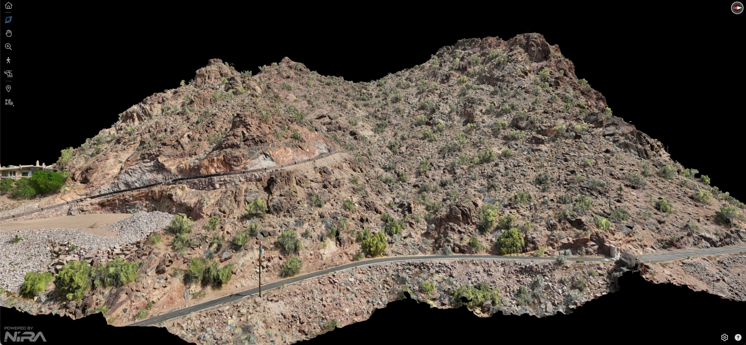 Aerial drone view over Arizona desert terrain during a photogrammetry survey mission